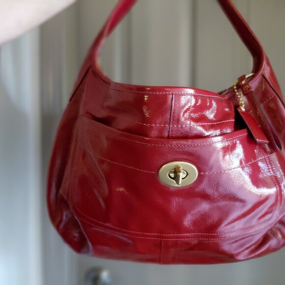 Coach F12887 Ergo Brick Red Patent Leather Large Hobo - Picture 1 of 4